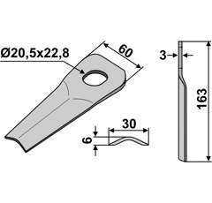 KM-Klinge, gewölbt 163x30x3 LochØ: 20,5x22,8 mm 80155 Taarup / Agram Nachbau 