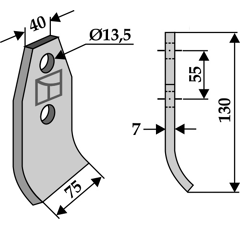 Fléau large 130 mm pour broyeur TAARUP 49305000 adaptable