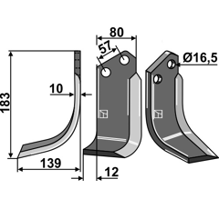 Lame gauche pour Fraise/Rotavator CELLI 722563 adaptable