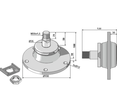 Palier complet filet à Droite pour déchaumeur à disque LEMKEN 55510014 - BlackSteel©