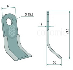 Couteau-Y pour broyeur 212x60mm LAGARDE adaptable 