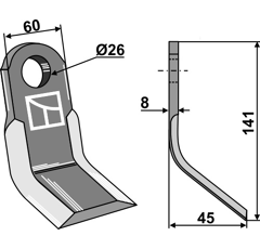 Couteau-Y pour broyeur 141x60mm ORSI 23043 adaptable - Blacksteel©