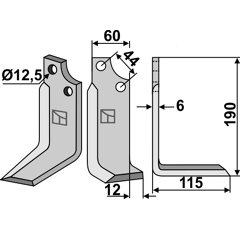 Lame droite pour Fraise/Rotavator MASCHIO/GASPARDO 19100415 adaptable 
