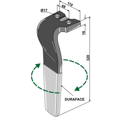 Kreiseleggenzinken,  beschichtet - rechts RH68RDURA Kuhn Nachbau