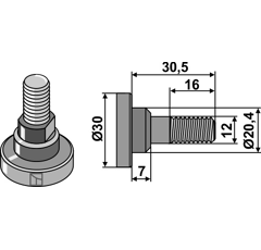 Boulon M12x1,75 pour broyeur adaptable - Blacksteel©