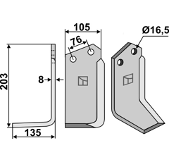 Lame gauche pour Fraise/Rotavator KUHN 523591 adaptable 