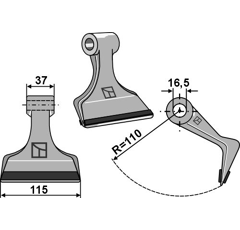 Marteau pour broyeur 115x37mm renforcé KUHN 6061900 Adaptable Blacksteel©