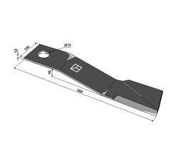 Fléau droit 560 mm pour broyeur BOMFORD 00764664 adaptable