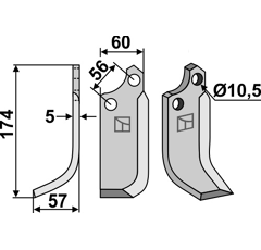 Lame gauche pour Fraise/Rotavator MASCHIO/GASPARDO 21100413 adaptable - 