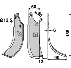 Lame droite 185x60mm pour Fraise/Rotavator ORTOLAN adaptable - Blacksteel©