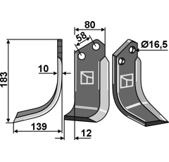 Lame gauche pour Fraise/Rotavator CELLI 722563 adaptable - Blacksteel©