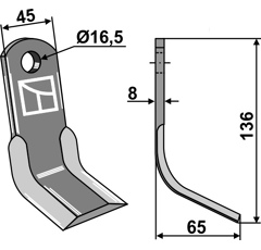 Fléau 136 x 45 x 56 x 8 mm pour broyeur MASCHIO T21004040R adaptable