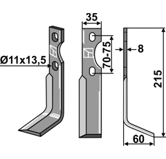 Hoja derecha 215 x 60 x 8 mm para rotavator SIMON adaptable