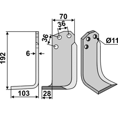 Fräsmesser Links 192 x 70 Agria Nachbau