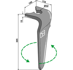 Dent gauche pour herse rotative BREVIGLIERI E0100129 adaptable - Blacksteel©