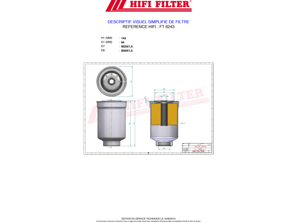 Filtre à gasoil adaptable HIFI FILTER SN6243