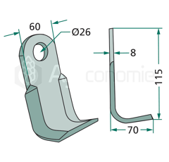 Couteau équerre pour broyeur 120x60mm SICMA adaptable 