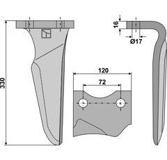 Dent Gauche pour herses rotatives NIEMEYER 034825 adaptable 