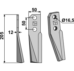 Lame gauche pour Fraise/Rotavator KUHN 51916600 adaptable -