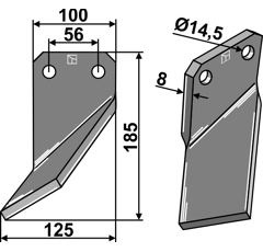 Lame gauche pour Fraise/Rotavator FORIGO-ROTERITALIA G4595100 adaptable