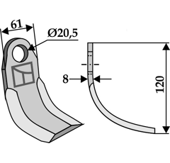 Couteau pour broyeur 120x61mm PERFECT 3.13698 adaptable - Blacksteel©