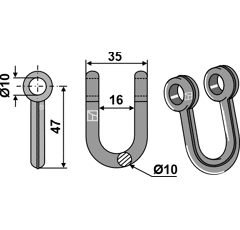 Manille 47x35 pour broyeur AGRIA adaptable - Blacksteel©