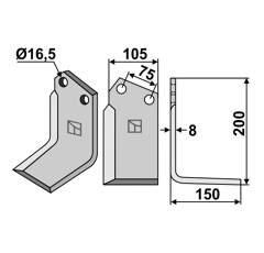 Lame gauche pour fraise rotative HOWARD 762719 adaptable