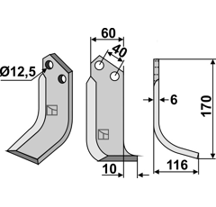 Lame droite pour Fraise/Rotavator MASCHIO/GASPARDO 0030104D adaptable -