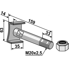 Boulon M20x2,5 x 159 pour broyeur adaptable - Blacksteel©