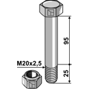 Schraube M20x2,5 x 95 für Mulcher SAUERBURGER Nachbau  