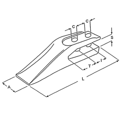 Dent de godet 222 x 53 mm pour chargeur adaptable