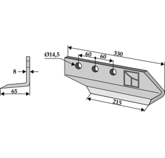 Lame droite 330 x 65 x 8 mm pour cureuse rotative DONDI adaptable