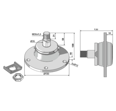Lager kpl. M30 x 1,5 mm rechts für Scheibengrubber LEMKEN 55510014 - 5554502