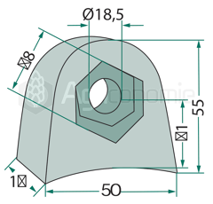 Bride de fixation 50 x 18,5 mm pour broyeur adaptable