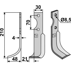 Lame gauche 210 x 30 mm pour Fraise/Rotavator AGRIA 17222 adaptable -
