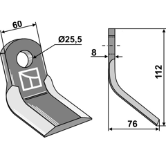 Fléau 112 x 60 x 8 mm pour broyeur VOGEL & NOOT 9300000029 adaptable