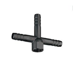 Raccord en croix fileté / cannelé 1/4" F en nylon