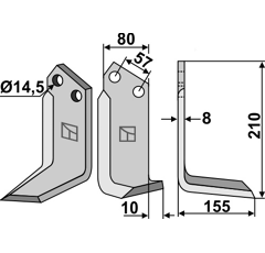 Lame droite pour Fraise/Rotavator MURATORI 120058 adaptable -