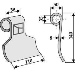 Fléau pour broyeur 140x58mm AGRAM  adaptable - Blacksteel©
