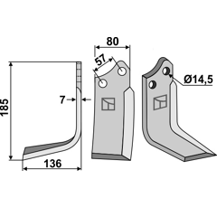Lame gauche pour Fraise/Rotavator MURATORI 120128 adaptable - Blacksteel©