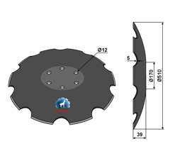 Disque crénelé ∅510x5 pour déchaumeur VOGEL & NOOT R2320401 adaptable