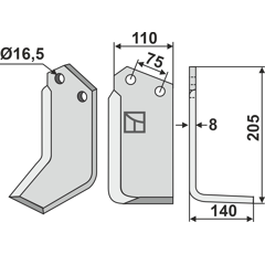 Lame droite pour Fraise/Rotavator KRONE 1070830 adaptable 