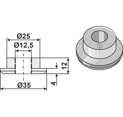 Buchse 12x12,5 für Häcksler AGROMEC – Nachbau  