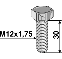 Boulon M12x1,75 x 30 pour broyeur adaptable - Blacksteel©