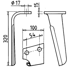Dent gauche 310x100x15 mm pour herse rotative PERUGINI adaptable