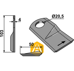 Couteau rotatif droit pour faucheuse KUHN K6802980 adaptable - Blacksteel©