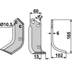 Lame droite pour Fraise/Rotavator GOLDONI 4312 adaptable - Blacksteel©