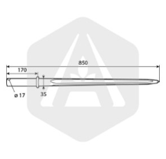 Dent de fourche cruciforme percée 850 mm - Ø 35 mm adaptable