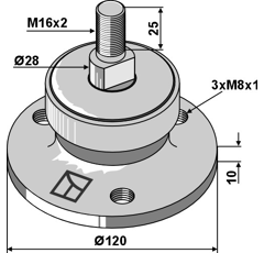 Palier avec filet M16 Ø 120 - 72 mm adaptable - BlackSteel©