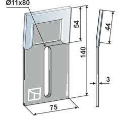 Rascador metálico 140 x 75 mm reforzado para rodillo packer KUHN 52560010 adaptable